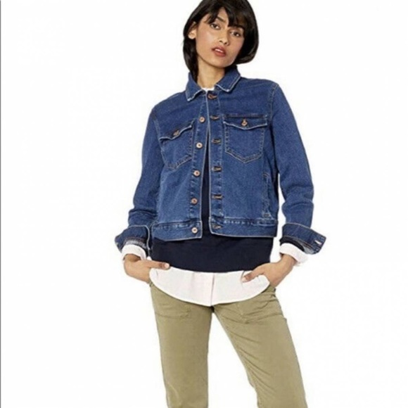 J. Crew Mercantile Denim Blue Jean Trucker Jacket Stretch Dark Pre wash SZ M - Picture 2 of 15